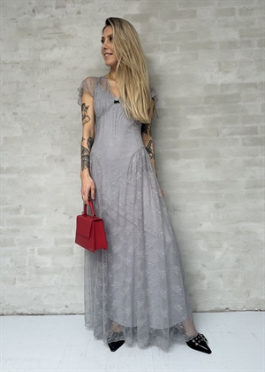 Kally Lace maxi v-neck kjole Alloy Light Gray ROTATE By Birger Christensen 